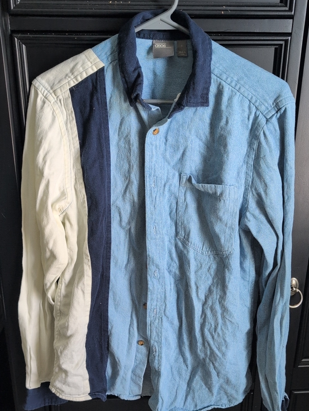 ASOS Light Blue, Navy & Cream Colorblock Long-Sleeve Shirt Jacket